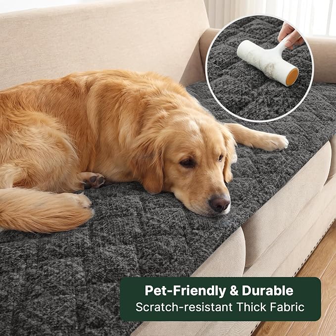 H.VERSAILTEX Chenille Couch Cover for Dogs Washable Soft Large Sofa Covers Sectional Sofa Cover Heather Blending Non-Slip Thick Couch Protector Dog Pet Bed Covers(Heathered Charcoal, 28" x 83")