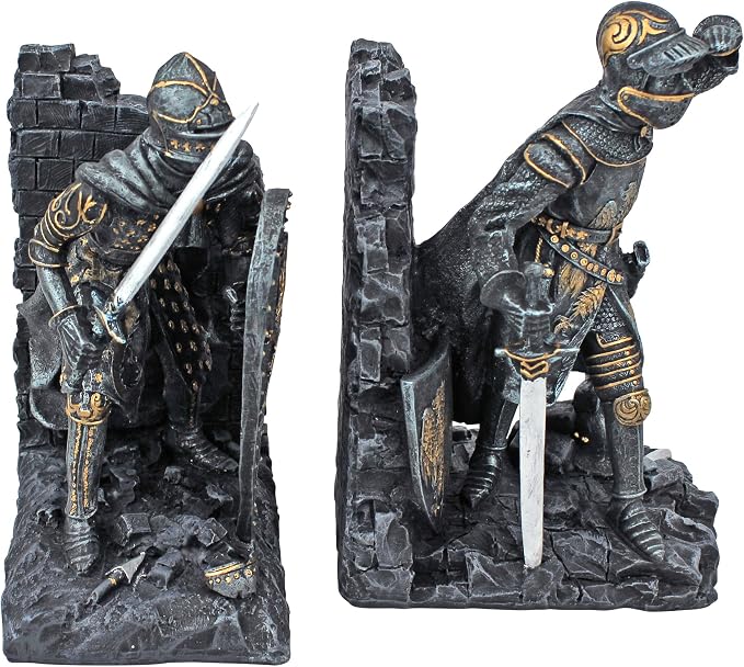 Design Toscano Arthurian Knight Bookends,Grey Stone,8 Inch, Set of Two