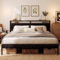 LIKIMIO California King Bed Frames with 2-Tier Storage Shelf Headboard | Dark Wood Platform Bed, Camas California King with Strong Metal Supports, Sturdy, Noise-Free, No Box Spring Needed, Black