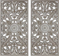 Madison Park Wall Décor for Living Room - Botanical Panel, Home Accent Modern Kitchen Dining Decoration, Ready to Hang 2-Piece Distressed Carved Wood Panel Set for Bedroom, 15.75"W x 31.50"H, Antique Green