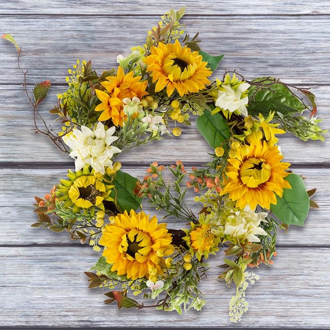 Sunflower Wreaths - Set of Two 22-Inch Artificial Spring, Summer, or Fall Wreaths for Home Decor - Wreaths for Indoors or Covered Patio by Pure Garden