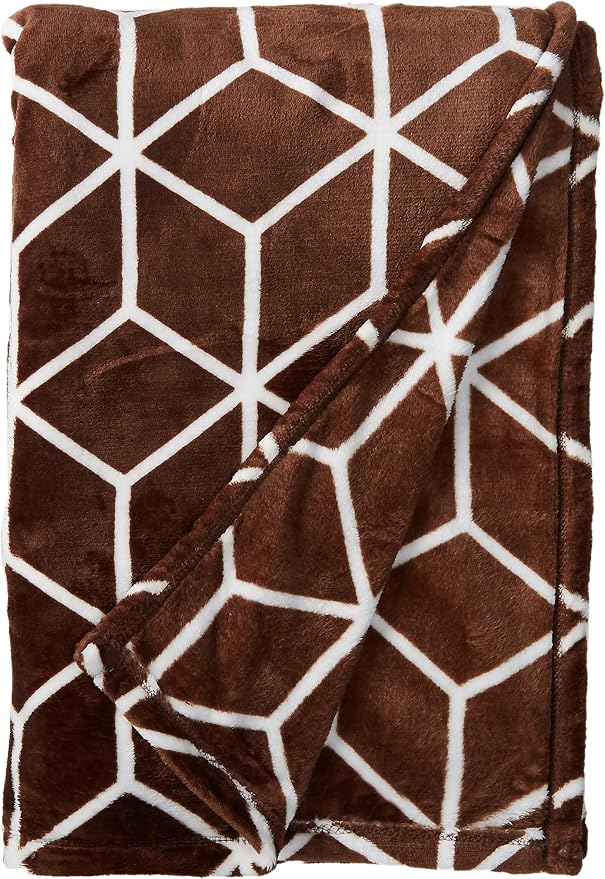 Elegant Comfort #1 Fleece Blanket on Amazon - Luxury Micro-Fleece Ultra Plush Cube Pattern - All Season Blanket, Twin/Twin XL, Chocolate Brown