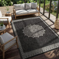 CAMILSON Outdoor Rug 8x10 Medallion Darkgray Modern Area Rugs for Indoor and Outdoor Patios Kitchen and Hallway Mats Washable Porch Deck Outside Carpet (Medallion Darkgray 8 x 10)
