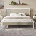 Allewie King Size Bed Frame, Heavy Duty 12 Metal Slats Support, White | Wooden Headboard and Footboard, Modern Platform Bed, No Box Spring Needed, Under-Bed Storage, Noise Free, Easy Assembly