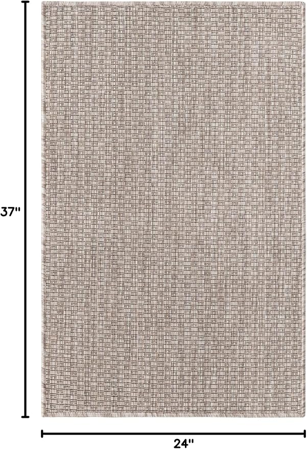Unique Loom Collection Casual Transitional Solid Heathered Indoor/Outdoor Flatweave Area Rug (2' x 3' 1" Rectangle, Beige/Ivory)