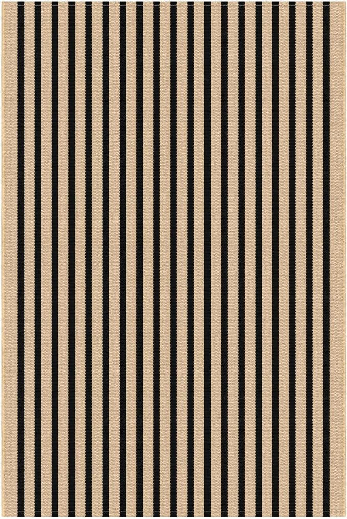 IOHOUZE Striped Area Rug 4'x6' Front Door Rugs Washable Area Rug for Double Front Porch, Large Patio Rug Outdoor Indoor, Doormat for Entryway Porch Entrance, Tan/Black