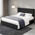 Allewie Full Size Dutch Velvet Upholstered Platform Bed Frame/Vertical Channel Tufted Adjustable Headboard/Low Profile Bed Frame/No Box Spring Needed/Easy Assembly/Black