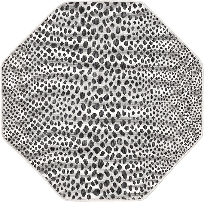 Unique Loom Outdoor Collection Area Rug - Cape Town (4' 1" Octagon, Black/ Ivory)