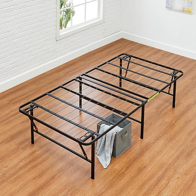 Amazon Basics Foldable Metal Platform Bed Frame, Noise-Free Mattress Foundation with Tool-Free Assembly, 18 Inches High, Sturdy Steel Frame, No Box Spring Needed, Twin Size, Black