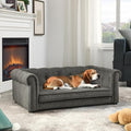 38.9" Upholstery Elevated Dog Sofa with Button‑Tufted Backrest & Rolled Armrests, Pet Couch Bed with Removable Soft Cushion, Comfy Modern Deep Seat Raised Dog Bed for Living Room, Bedroom,Dark Grey
