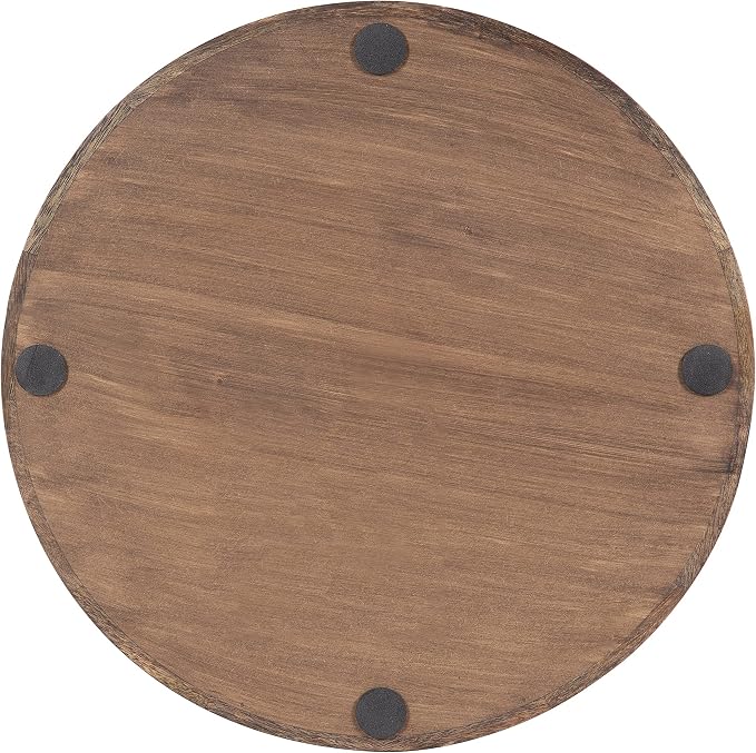 Kate and Laurel Ehrens Boho Wood Tray, 15 Inch Diameter, Natural and White, Round Accent Tray for Transitional Decor