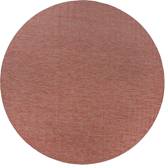 Unique Loom Collection Casual Transitional Solid Heathered Indoor/Outdoor Flatweave Area Rug (13' Round, Rust Red/Beige)