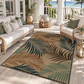 Tribesigns 5x7 Blue Green Coastal Easy Jute Patio Area Rug for Living Room | Washable, Non-Slip Coastal Leaf Design for Bedroom, Dining Room, Office and Indoor Outdoor Spaces, Includes 4 Rug Grippers