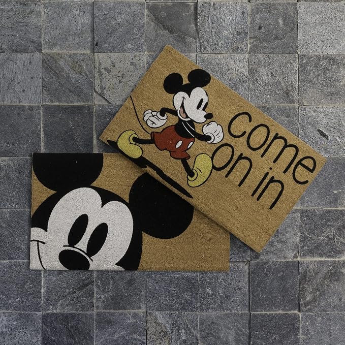 Gertmenian Disney Mickey Mouse Coir Doormat - 2x3 Welcome Mat (2-Pack), Ideal for High Traffic Areas in Front Door, Garage, Entryway - Love/Hello, 47533