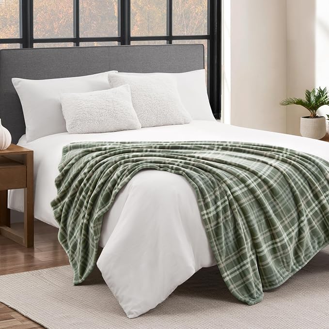 Lucky Brand Camper Plaid Olive Green 50"x70" Cozy Plush Blanket - Premium Microfiber Throw for Luxurious Comfort and Style