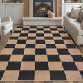 GarveeHome Easy Jute 8x10 Area Rugs for Living Room Checkered Rugs Machine Washable Non-Slip Backing Indoor Outdoor Carpets for Farmhouse Dining Room Nursery Patio Black Tan