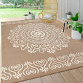 Pauwer Outdoor Rug 9x12, Waterproof Plastic Straw Camping Rug, Floral Brown | Reversible Patio Rug, UV Resistant Indoor Outdoor RV Mat Carpet For Deck, Camper, Porch, Balcony, Backyard, Picnic, Foldable