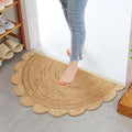 Boho Braided 1.5x3 Area Rug - Jute Natural Fiber Semi Circle Scalloped Rug for Living Room Entryway, Farmhouse, Home, Indoor Rugs Jute Door mat for Bathroom 18 x 36 inch (Natural, 1.5 X 3 ft)