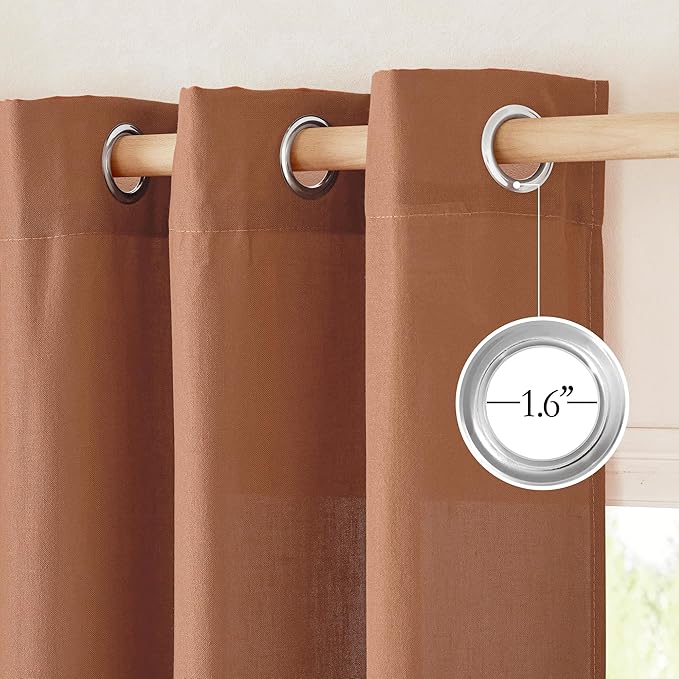 NICETOWN Caramel Linen Curtains for Kitchen, Thick Flax Small Window Treatments Semi Sheer Privacy Assured with Light Through for Cafe/Bathroom, W42 x L84, 2 Panels