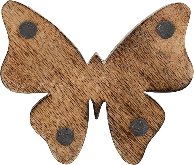 Decorative Sculpture Table Top – Glass Mosaic Butterfly Overmantel Modern Coffee Table Decor - Mango Wood Accent Piece for Coffee Tables, Shelves & Living Rooms – Elegant Home Decor – 5", White