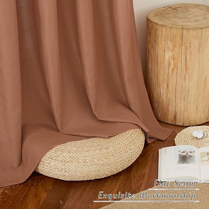 NICETOWN Caramel Linen Curtains for Kitchen, Thick Flax Small Window Treatments Semi Sheer Privacy Assured with Light Through for Cafe/Bathroom, W34 x L36, 2 Panels