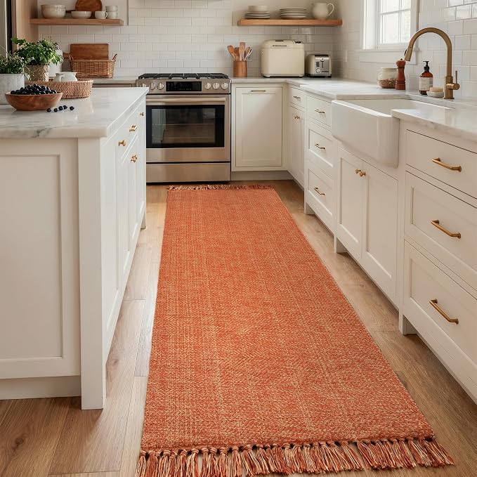 Collive 2.6' x 8' Kitchen Runner Rug, Modern Farmhouse Runners for Hallway Washable Bathroom Mat, Terracotta Woven Entry Hall Carpet for Indoor Front Door Porch Fall Decor