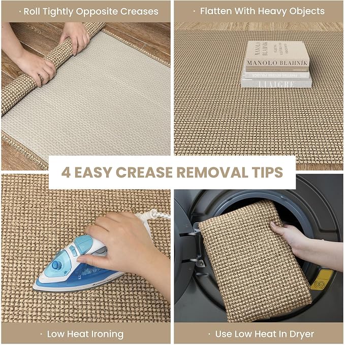 IOHOUZE Washable Runner Rug 2.6x12 Non Slip Rubber Backed Extra Long Hallway Runner Entryway Runner Indoor, Kitchen Rugs Woven Cotton Floor Carpet for Hall Stair, Orange/Tan/Brown
