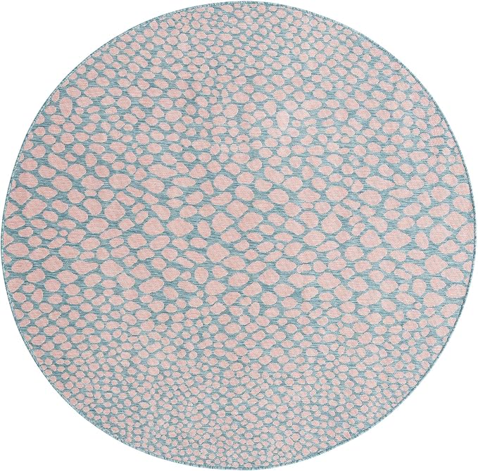 Unique Loom Jill Zarin Jill Zarin Outdoor Collection Area Rug - Cape Town (6' 7" Round, Pink and Aqua/Light Blue)