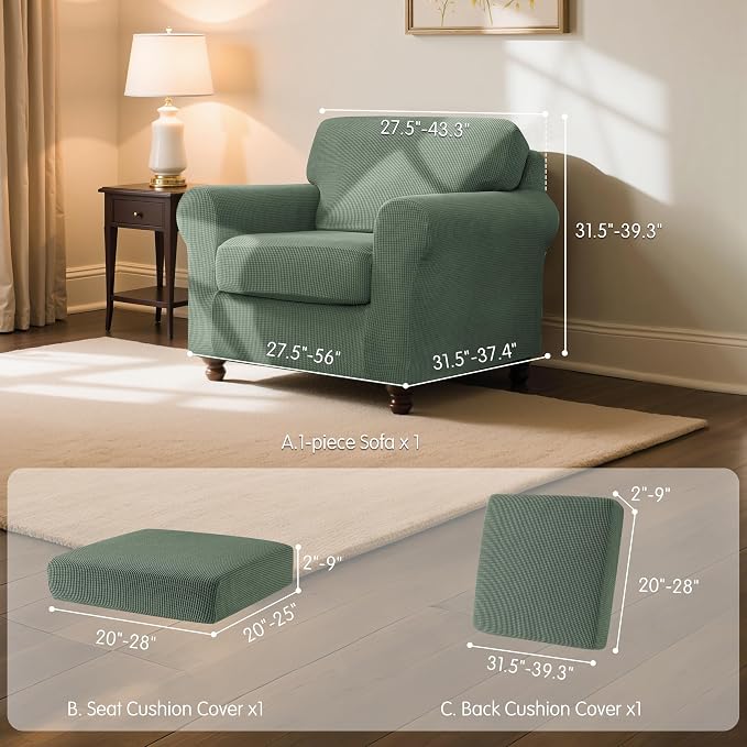 SUBRTEX 3 Pieces Stretch Sofa Slipcover Sets Couch Cover Sets Backrest Cushion Covers Furniture Protector Collection Set for Oversize Sofa Loveseat Chair Slip Covers(Small, Olive Drab)