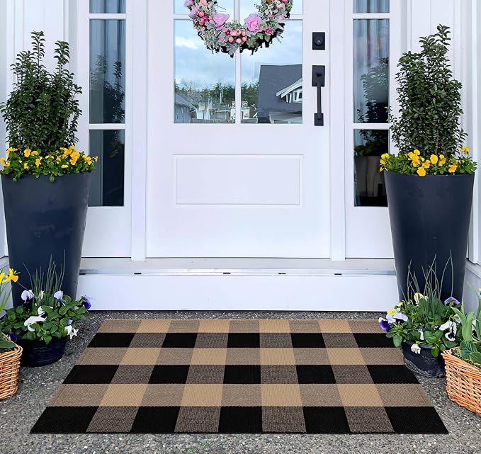 Spring Layered Doormat 24''X35''Buffalo Checkered Outdoor Rug Cotton Woven Washable Farmhouse Entryway Rug for Welcome Mat Front Porch Bedroom Living Room