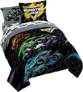 Monster Jam Trucks Queen Comforter Set 7 Piece Kids Bedding for Boys, Black | Grave Digger Megalodon, Comforter Sheets Shams Pillowcases, Official Product, Soft Microfiber, Machine Washable, Boys Gift