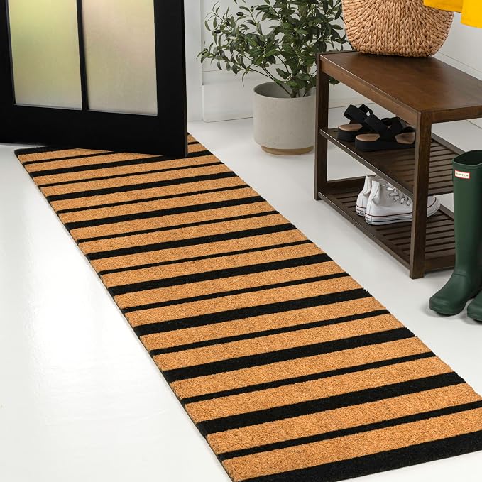 JONATHAN Y Natural Coir Indoor/Outdoor Runner Rug 2X8 Natural/Black, Peater Classic Casual Commerical Doormat Ideal for Door Entrance, Patio, Porch, Backyard, Garages NRF108A-28