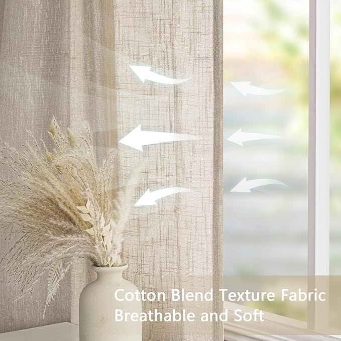 MYSKY HOME Oatmeal French Door Curtains for Door Window 72 Inch Length 2 Panels Semi Sheer Light Filtering Curtain for Bedroom Window Glass Rod Pocket for Kitchen Dining Room, Taupe, 26" Wide