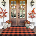 Orange and Black Plaid Rug, 3' x 5' Fall Outdoor Front Door Decor Mat, Cotton Washable Hand-Woven Rug for Layered Doormat, Autumn Halloween Thanksgiving Carpet for Porch, Entryway