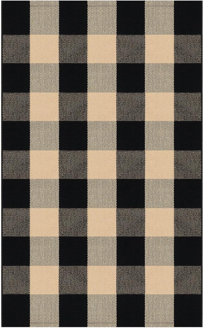 IOHOUZE Buffalo Plaid Checkered Rug 27.5 x 43 Inches Front Door Mats, Washable Area Rugs for Front Porch Welcome Mats Indoor Outdoor, Entryway Door Rug for Entryway, Home Entrance, Tan Black