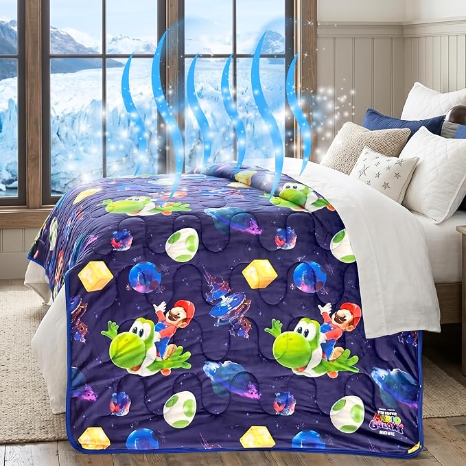 Super Mario Galaxy Movie Cooling Throw for Hot Sleepers, 50 x 70 Inch Lightweight All-Season, Soft Breathable Cooling Fabric for Couch, Bed, (Officially Licensed Product) by Franco Calm