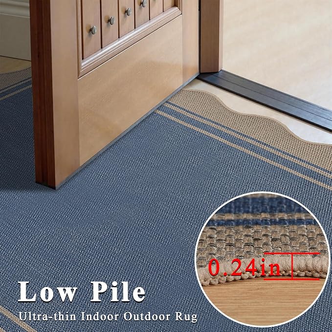 Easy Jute 3x5 Outdoor Rug Washable Non Slip Rug for Entryway Indoor Outdoor Farmhouse Neutral Scalloped Carpet for Backyard Patio Proch Living Room