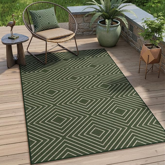 Tribesigns Modern Easy Jute 3x5 Washable Outdoor Patio Porch Area Rug,Green | Machine Washable, Non-Slip with 4 Rug Tape, Ultra-Thin Low Pile, for Farmhouse Indoor Kitchen Entryway Deck RV Balcony