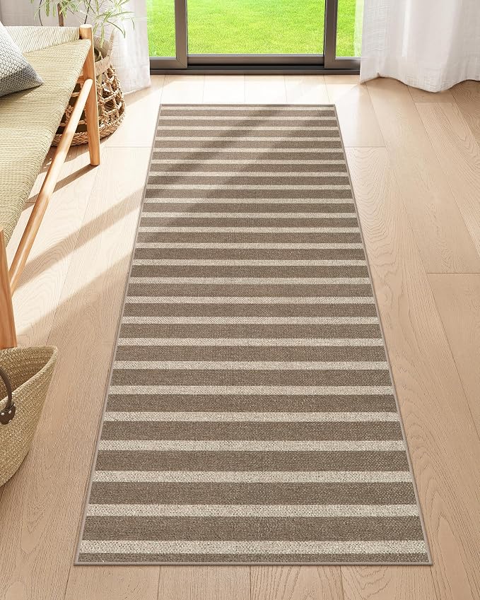 Lahome Striped Easy Jute Kitchen Runner Rug, 2x6 Washable Rugs for Hallway | Indoor Outdoor Non Slip Runners, Modern Farmhouse Neutral Carpet 6ft for Entryway Entry Laundry Room Front Porch, Khaki