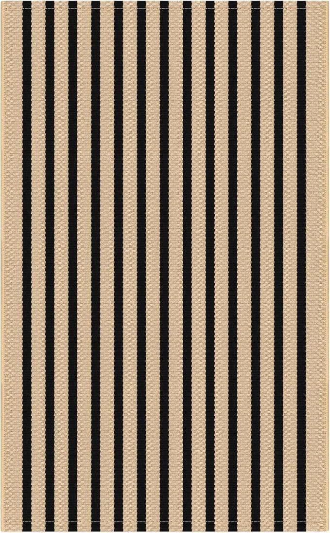 IOHOUZE Striped Area Rug 2.3'x3.6' Front Door Rugs Small Washable Area Rug for Front Porch, Spring Summer Welcome Door Mats Outdoor Indoor, Doormat for Entryway Porch Entrance, Tan/Black