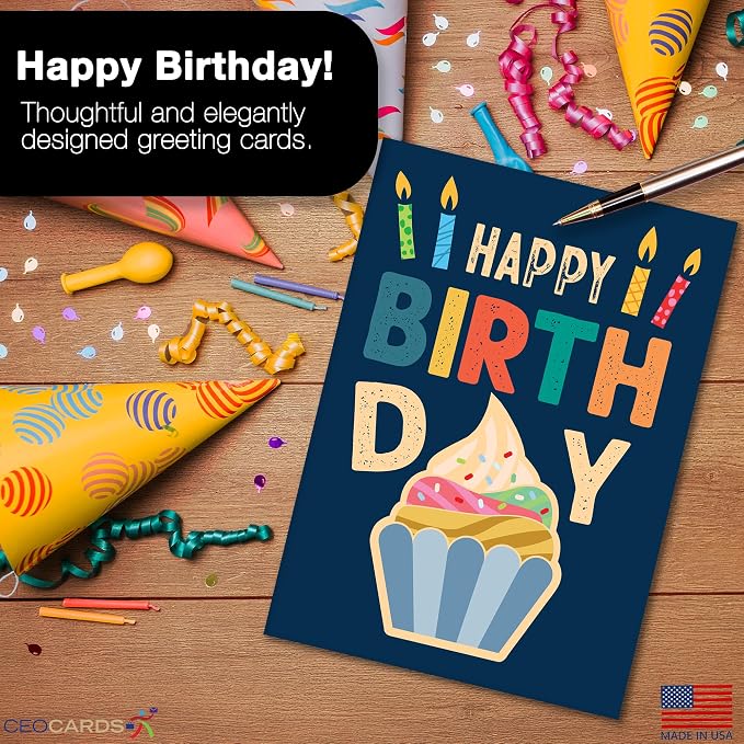 Happy Birthday Cards with Envelopes (Delicious) Bulk 25 Pack of Greeting Cards with Envelopes (5x7 inch - A7) Office, Work, Employees & Clients (B2407) Made in USA