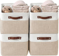 DECOMOMO Storage Bins, Large Fabric Storage Baskets for Shelves 4 Pack | 15 x 11 x 9.5 inches Decorative Linen Closet Organizers (Beige & White)