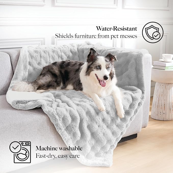 Modern Threads Water-Resistant Faux Rabbit Fur Pet Blanket for Dogs & Cats – Ultra-Soft Couch, Bed & Crate Protector, 30x40 Light Grey