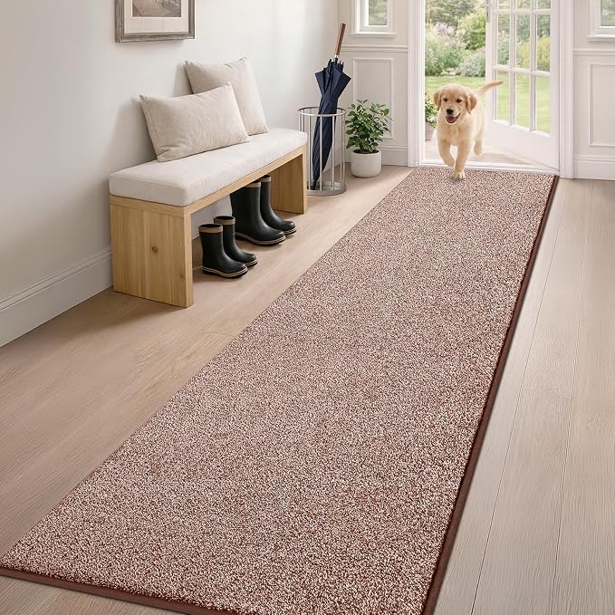 PURRUGS Dirt Trapping Door Mat 24" x 84", Non-Slip Machine Washable Entryway Rug, Dog Doormat, Indoor Front Door Mat, Super Absorbent Entry Rug for Muddy Shoes & Paws, Brown-Light Cream