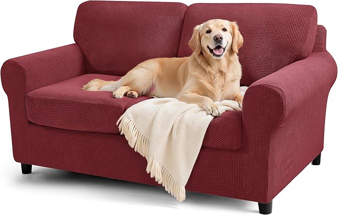 SUBRTEX 5 Pieces Stretch Sofa Slipcover Sets Couch Cover Sets Backrest Cushion Covers Furniture Protector Collection Set for Oversize Sofa Loveseat Chair Slip Covers(Medium, Wine)