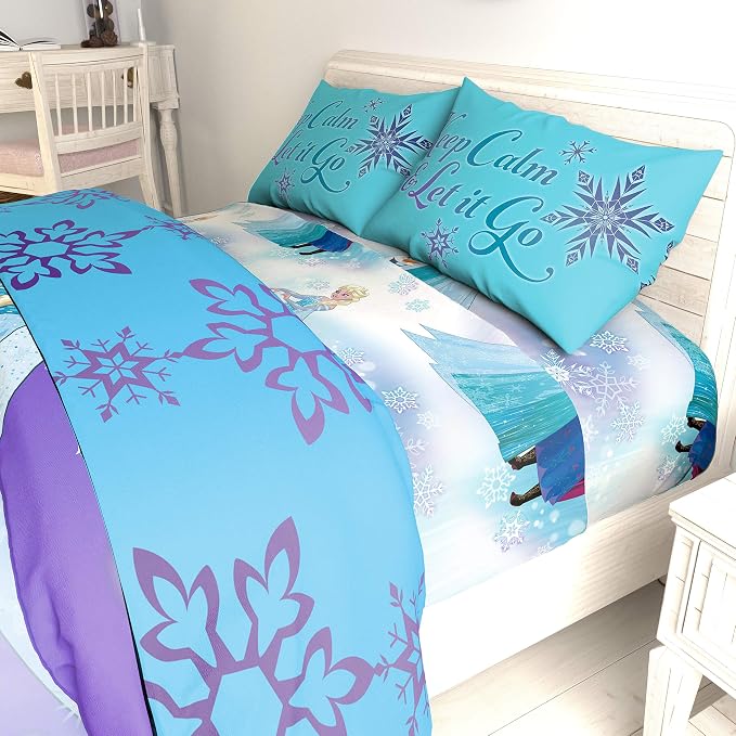 Disney Frozen Elsa Full Size Comforter Set 7 Piece Kids Bedding, Purple | Anna Bed in a Bag, Comforter Sheets Shams Pillowcases, Official Brand, Soft Microfiber, Machine Washable, Girls Gift