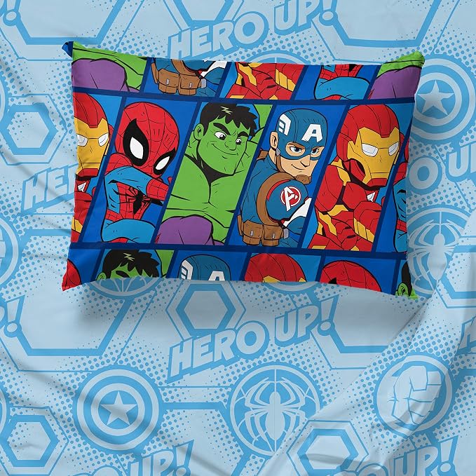 Marvel Avengers Toddler Size Comforter Set 4 Piece Kids Bedding, Blue | Spiderman Superhero, Comforter Sheets Pillowcase, Official Product, Soft Microfiber, Machine Washable, Easy Care, Boys Gift