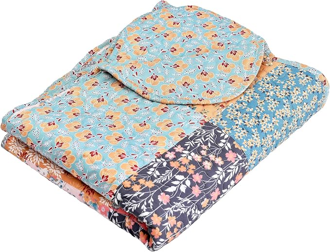 Greenland Home Carlie Modern Floral Quilt, Tapestry & Throw Blanket, 50 x 60 inches, Calico Patches (Pack of 6)
