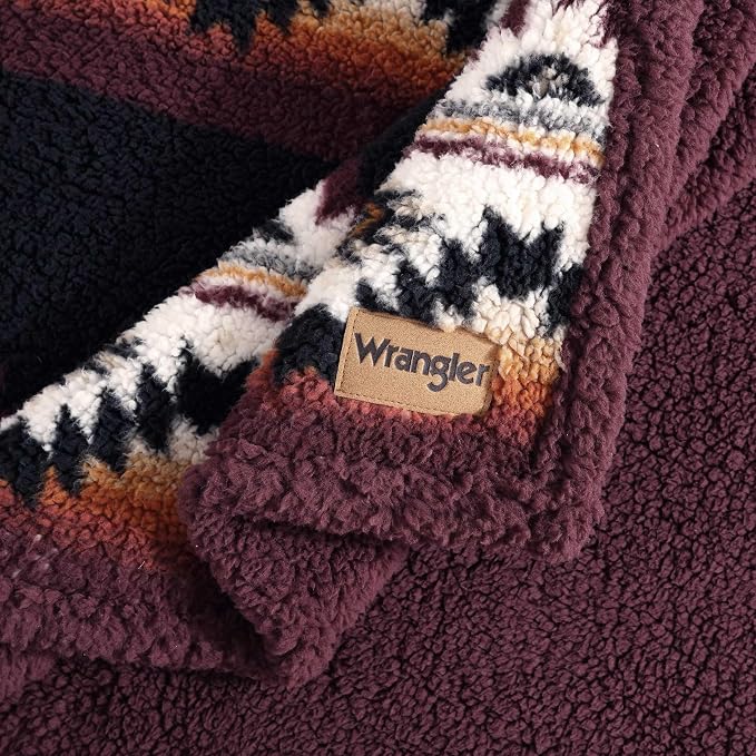 Wrangler - Blanket, Super Soft Bedding with Sherpa Reverse, Yellowstone Inspired Throw Blanket for Couch or Bed (Mountain Fog Brown, 50" x 70")