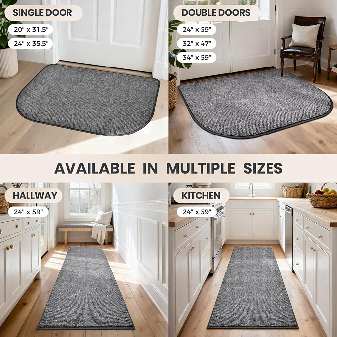 PURRUGS Dirt Trapping Door Mat Half Round 32" x 47", Non-Slip Machine Washable Entry Rug, Entrance Mat, Indoor Front Door Mat, Super Absorbent Entryway Rug for Muddy Shoes & Paws, Heathered Grey